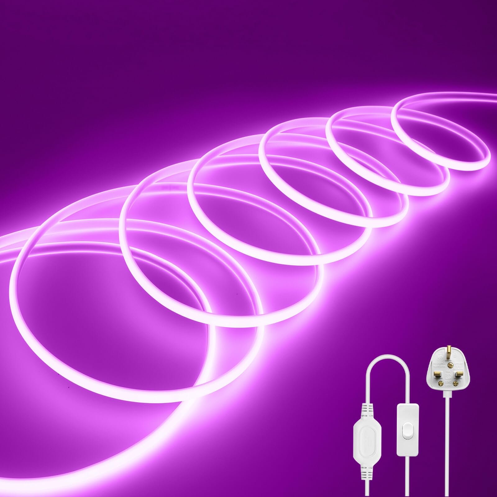 Wisada 220V COB LED Neon Light Strip with On/Off [3m, Purple], IP65 Waterproof Flexible，288 LEDs/m Cuttable FCOB LED Rope Light, DIY Design, Home Store Decorative Light Strip