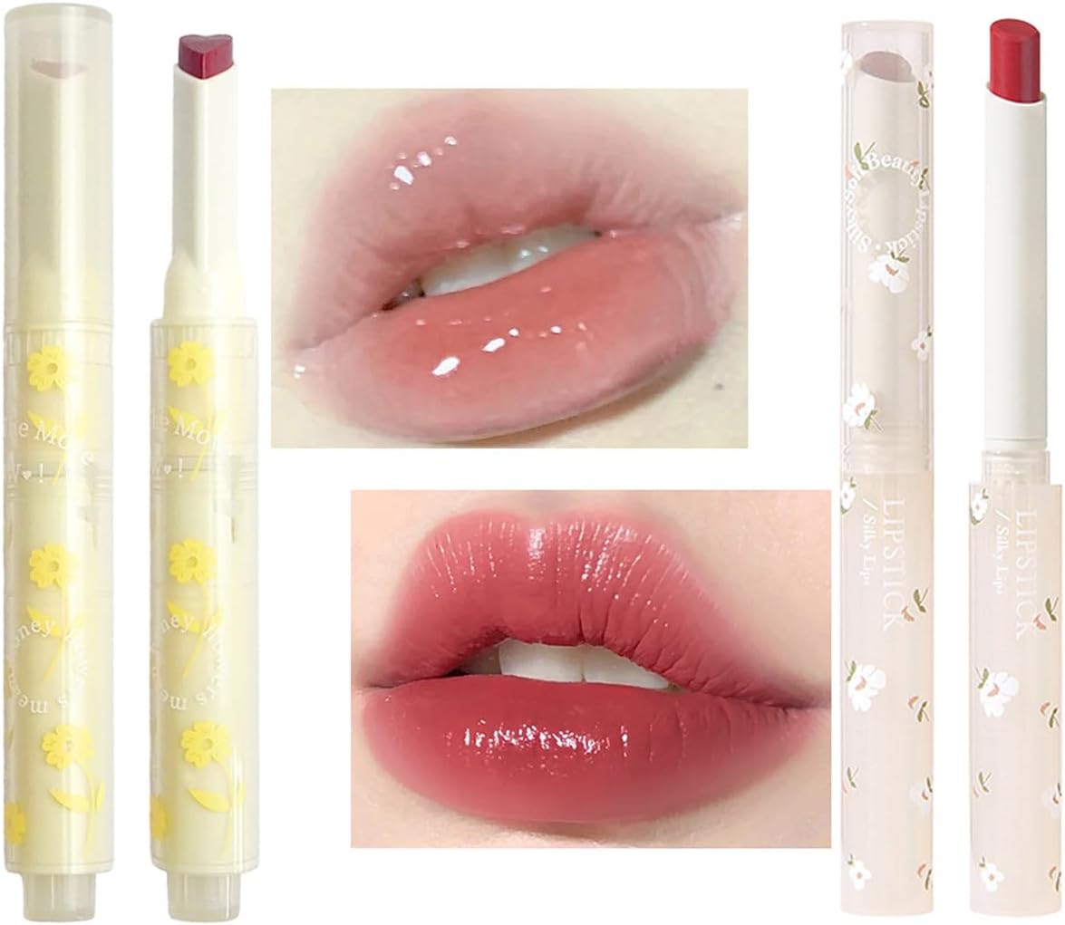 KWOLYKIM 2 Colors Jelly Lipstick & Matte Lipstick, Heart shaped Lip Stain Love Tinted Lip Balm and Velvet Creamy Lip Glaze Hydrating Long lasting Glossy Moisturizing Plumping Lip Makeup