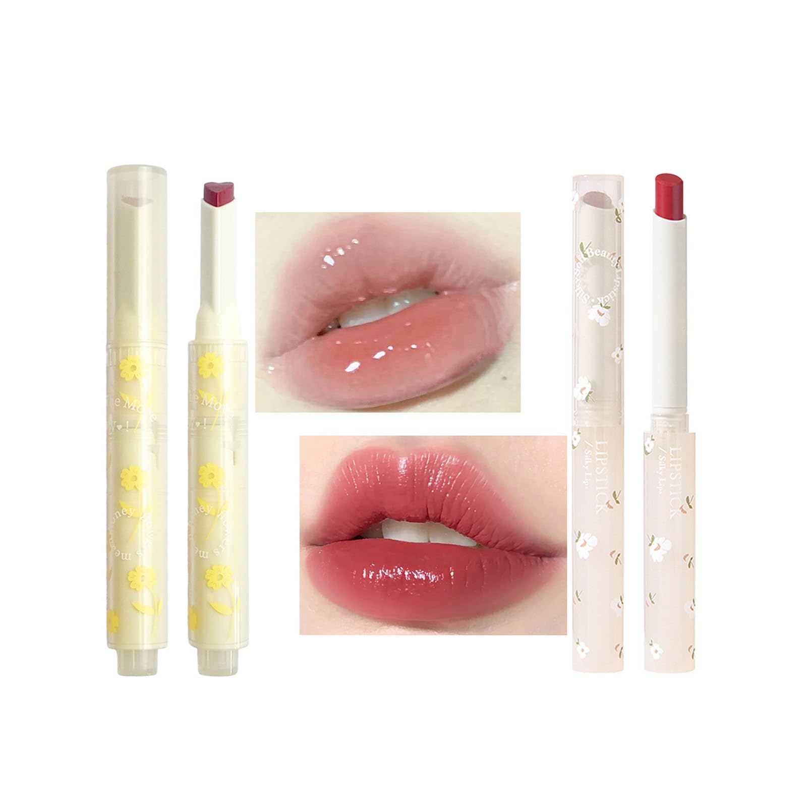 KWOLYKIM 2 Colors Jelly Lipstick & Matte Lipstick, Heart shaped Lip Stain Love Tinted Lip Balm and Velvet Creamy Lip Glaze Hydrating Long lasting Glossy Moisturizing Plumping Lip Makeup