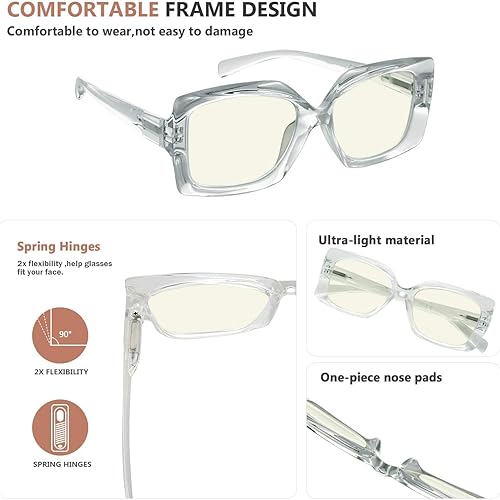 Miniatura 3 de Eyekepper Gafas de lectura cuadradas para mujeres con bloqueo de luz azul lectores de computadora - transparente +1.00