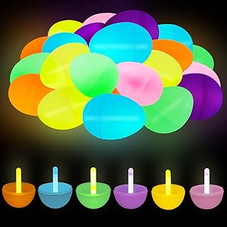 SULOLI Glow Easter Eggs, 24 Pack Glow Eggs Party Favors for Kids in the Dark Party Supplies and 48 Glow Sticks for Glow Pa...