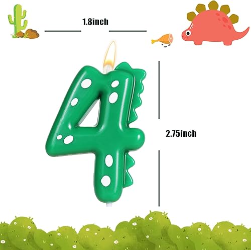 Miniatura 3 de Vela verde de dinosaurio número 4 para decoración de fiesta de cumpleaños de niños, suministros de fiesta de dinosaurios de 4 cumpleaños, decoración