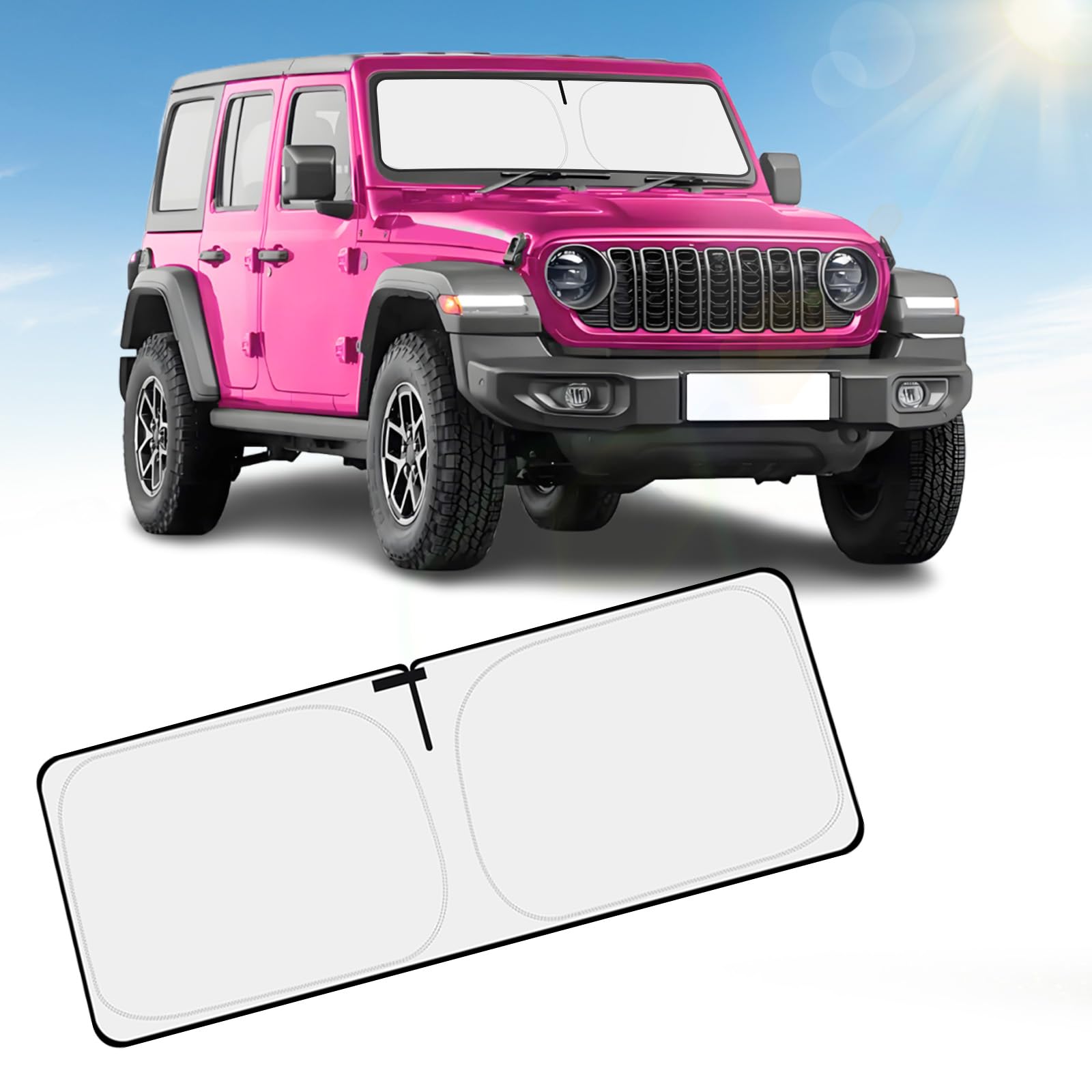 YIZHUOMY Front Windshield Sun Shade Compatible with Jeep Wrangler TJ JK JL/Gladiator JT 2/4 Door Sun Visor Protector Blocks UV Rays Sunshade for