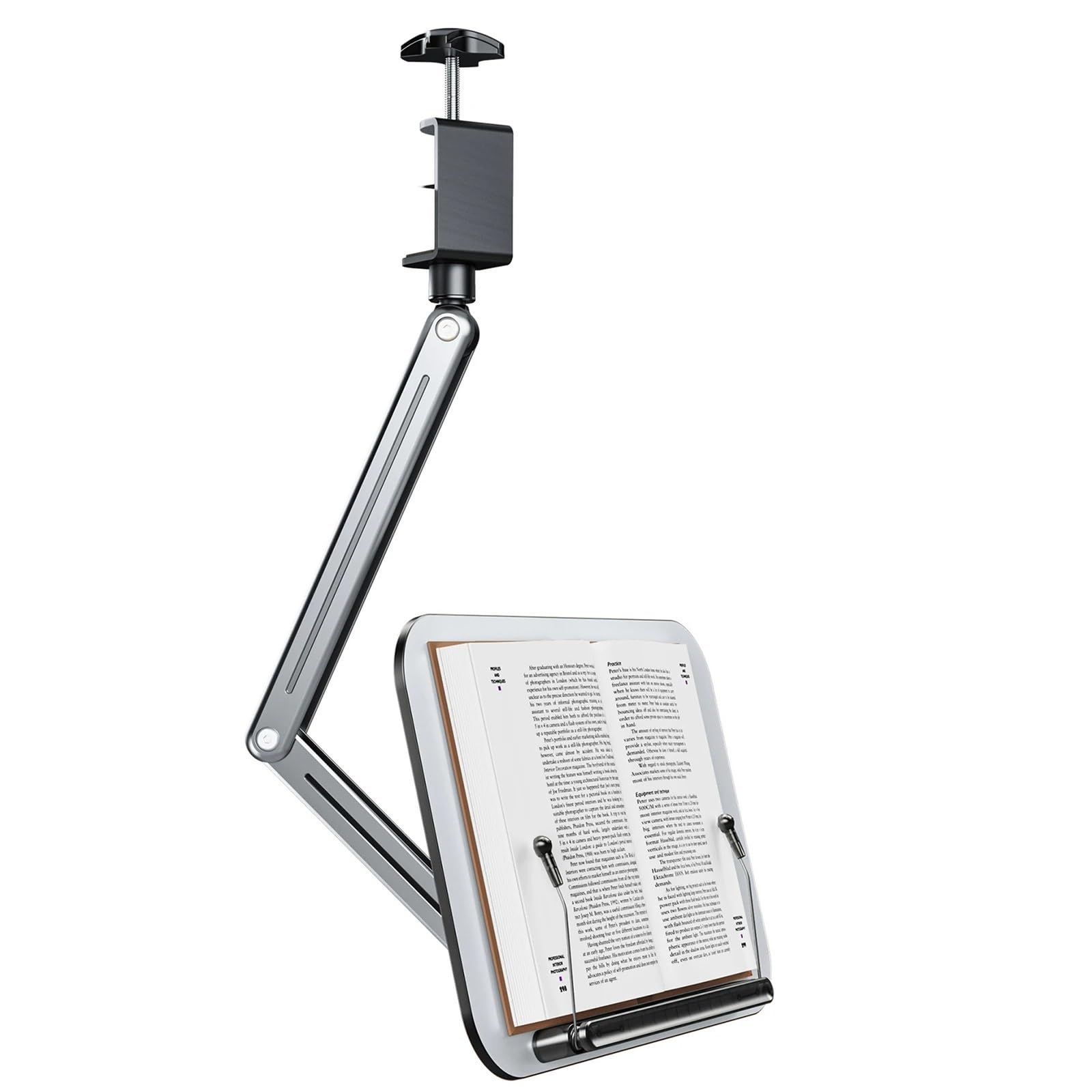 Atril Para Libros Soporte de escritorio for lectura con brazo voladizo giratorio y soporte plegable for libros texto Ereader 14-17,3 pulgadas para escritorio