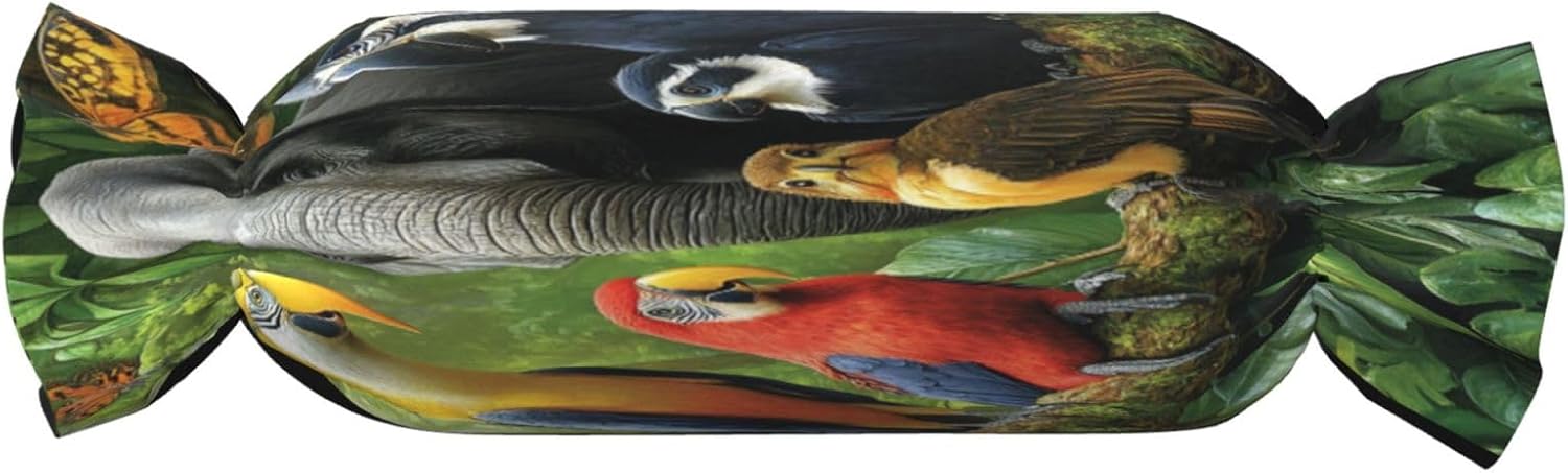 Elephants and Birds Cylindrical Pillow-Premium Bed Pillows, Side Sleeper Neck Support, Decorative Candy Design, Soft and Durable
