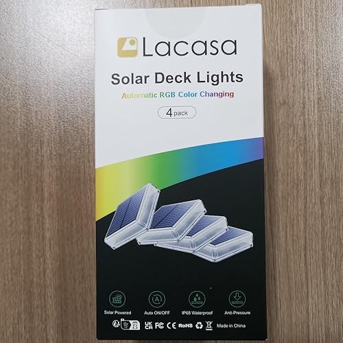 Miniatura 9 de Lacasa Paquete de 4 luces solares para cubierta al aire libre, impermeables, LED, luces de escalón de jardín, luces solares para muelle de entrada,