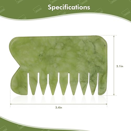 Miniatura 2 de Peine de masaje de jade natural, peine de cuero cabelludo raspado Guasha, herramientas de masaje de cabeza de mano multifuncionales (estilo 3)