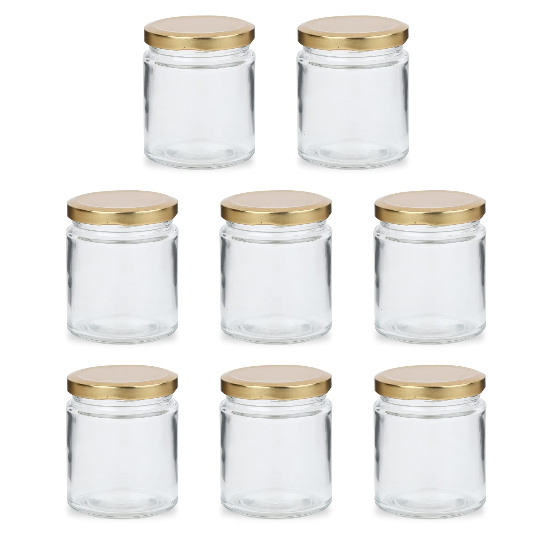 MYOC Empty Clear Jar with Golden Lid, Storage Container for DIY Candles, Body & Hair Butter, Gel, Cream, Multipurpose Leakage proof Durable Refillable Reusable Bottle-200ML (Pack of 8)