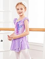 Vista 3 de Arshiner Vestido de ballet para niñas, con mangas con holanes y leotardo con falda tutú