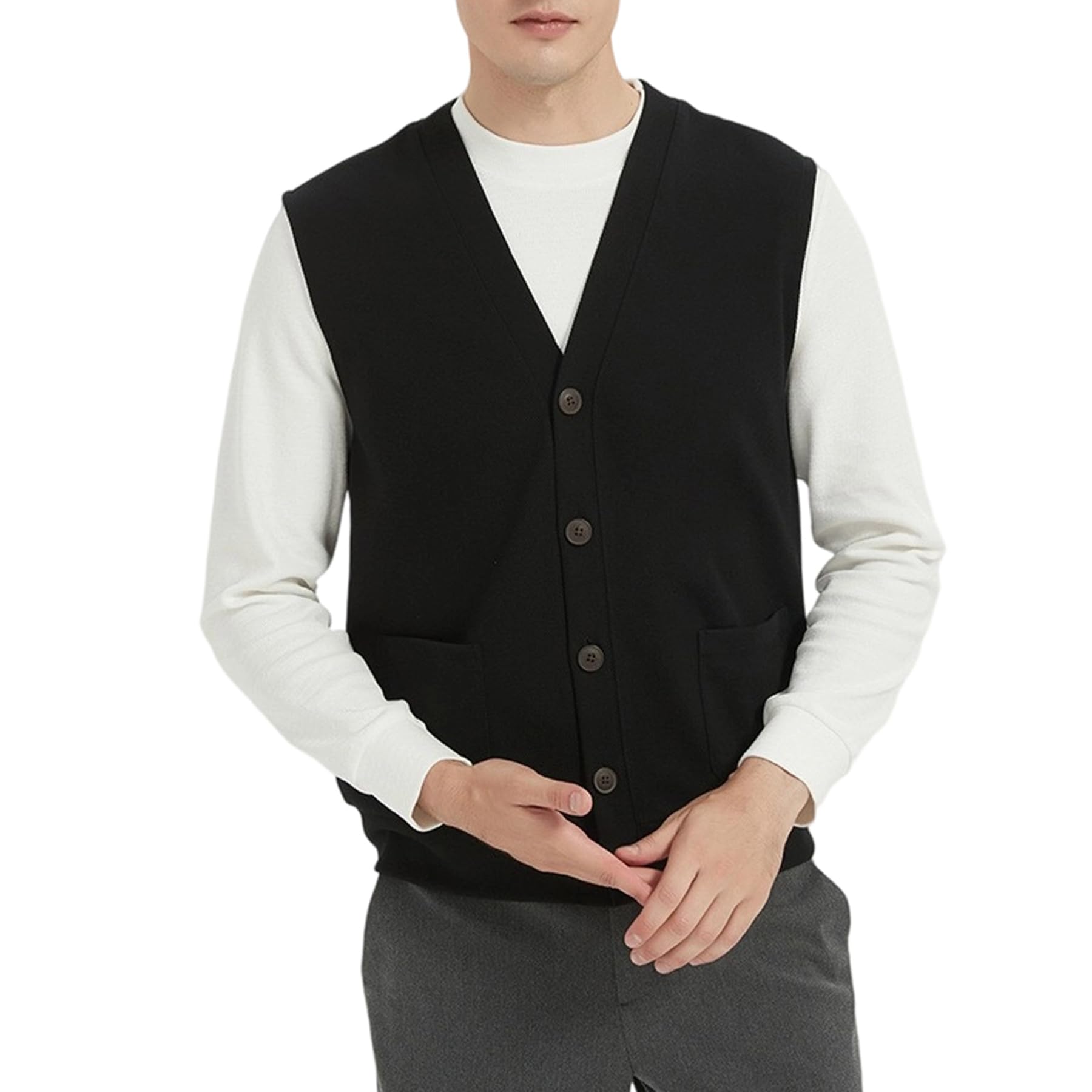 Allthemen Chaleco de Punto con Cuello en V Hombre Suéter Clásico sin Mangas con Botones Térmico