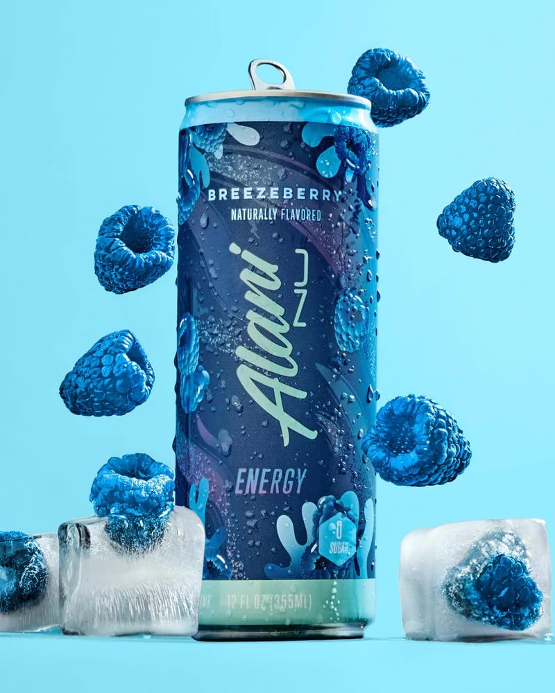 Alani Breezeberry Energy Drinks, sugar free, low calorie energy drinks, 12 Fl Oz Cans (Pack of 6)