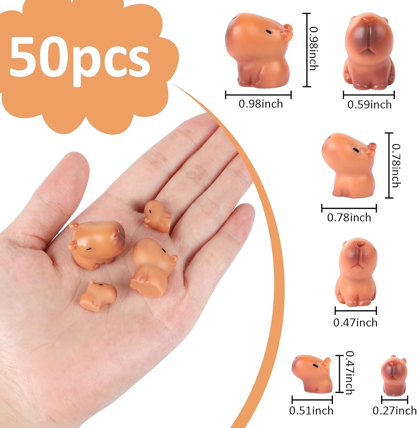 HOMICO Mini Capybara Figurines - 50 Pieces Resin Miniature Capybara for Crafts, Dollhouse, Fairy Garden, Cake Toppers, Decor, Birthday Decorations