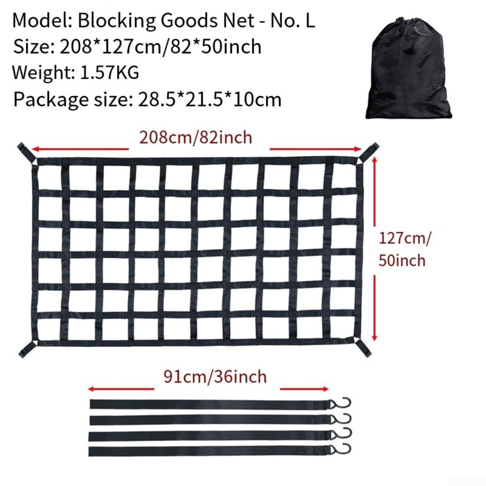 LKW-Frachtnetz mit starkem Polyester-Netz, verstellbare S-Haken, breite Gurte, sichere Passform, mehrere Größen, schwarz, schwerer Lastschutz für Anhänger, SUVs (MX, 166 x 127 cm)
