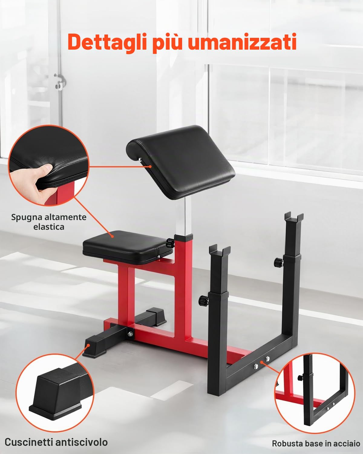 VEVOR Panca Pesi con Estensione Gamba, Panche Allenamento in Acciaio Carbonio, Carica 200 kg, Stazione per Bicipiti con Manubri e Bilanciere Isolati per Braccio Seduto, per Palestra Domestica