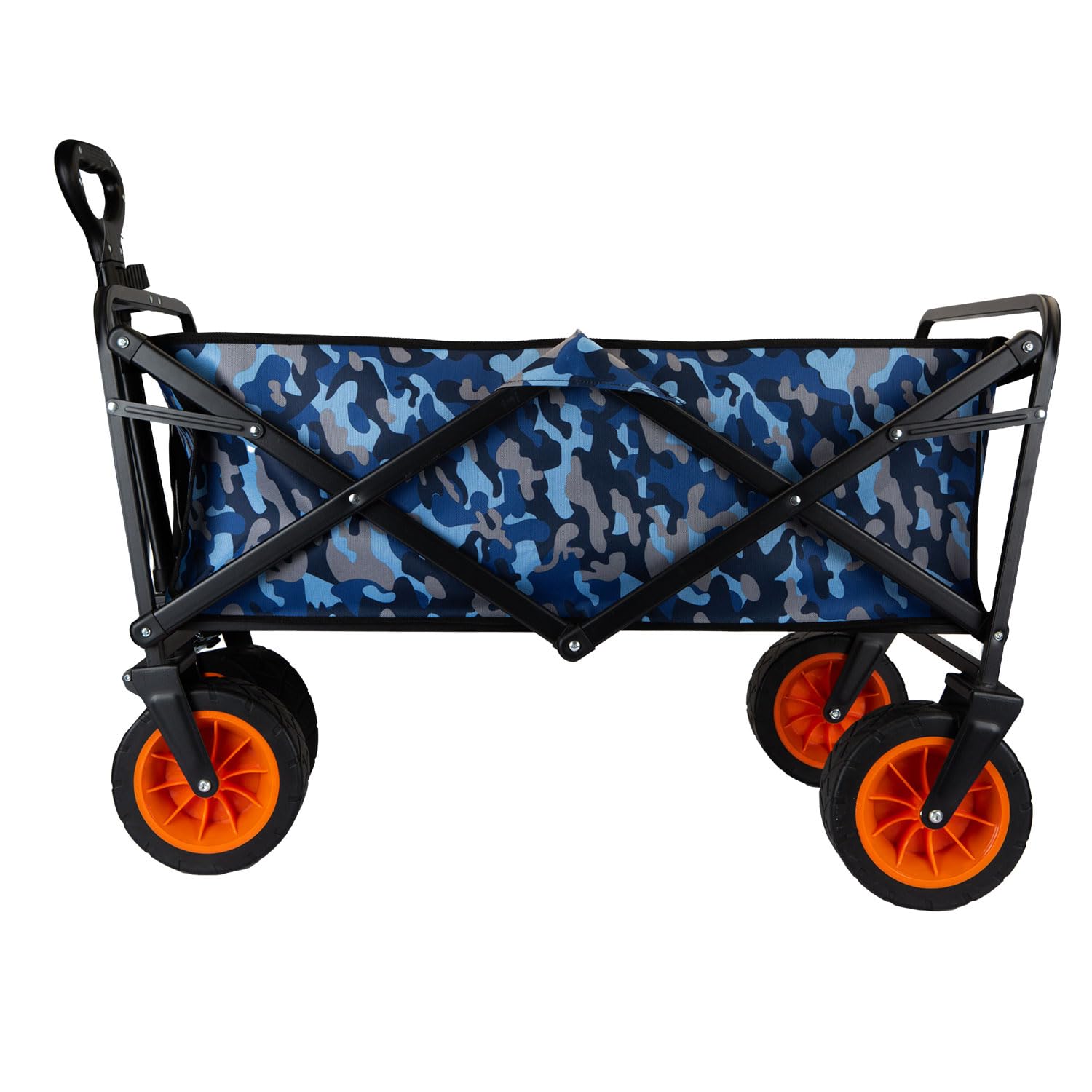 Folding Trolly Cart 90Kg Capacity Collapsible 2 Storage Pouches Heavy-Duty Sturdy Frame, Outdoors Camping Hiking Holidays Festivals Travel - Blue Camo