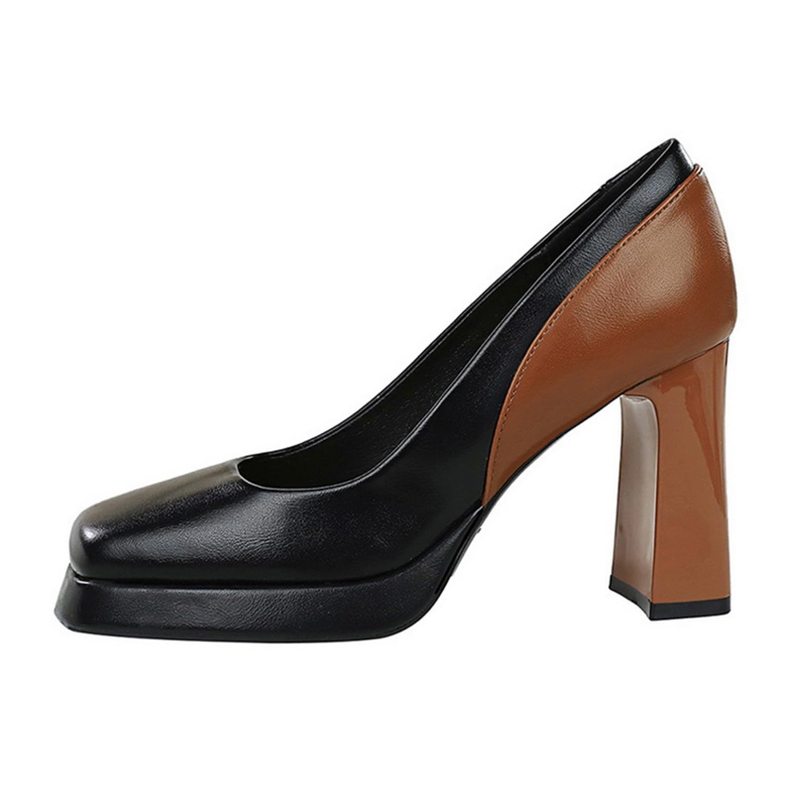 Zapatos de tacón para mujer elegantes con tacón de bloque con plataforma de piel