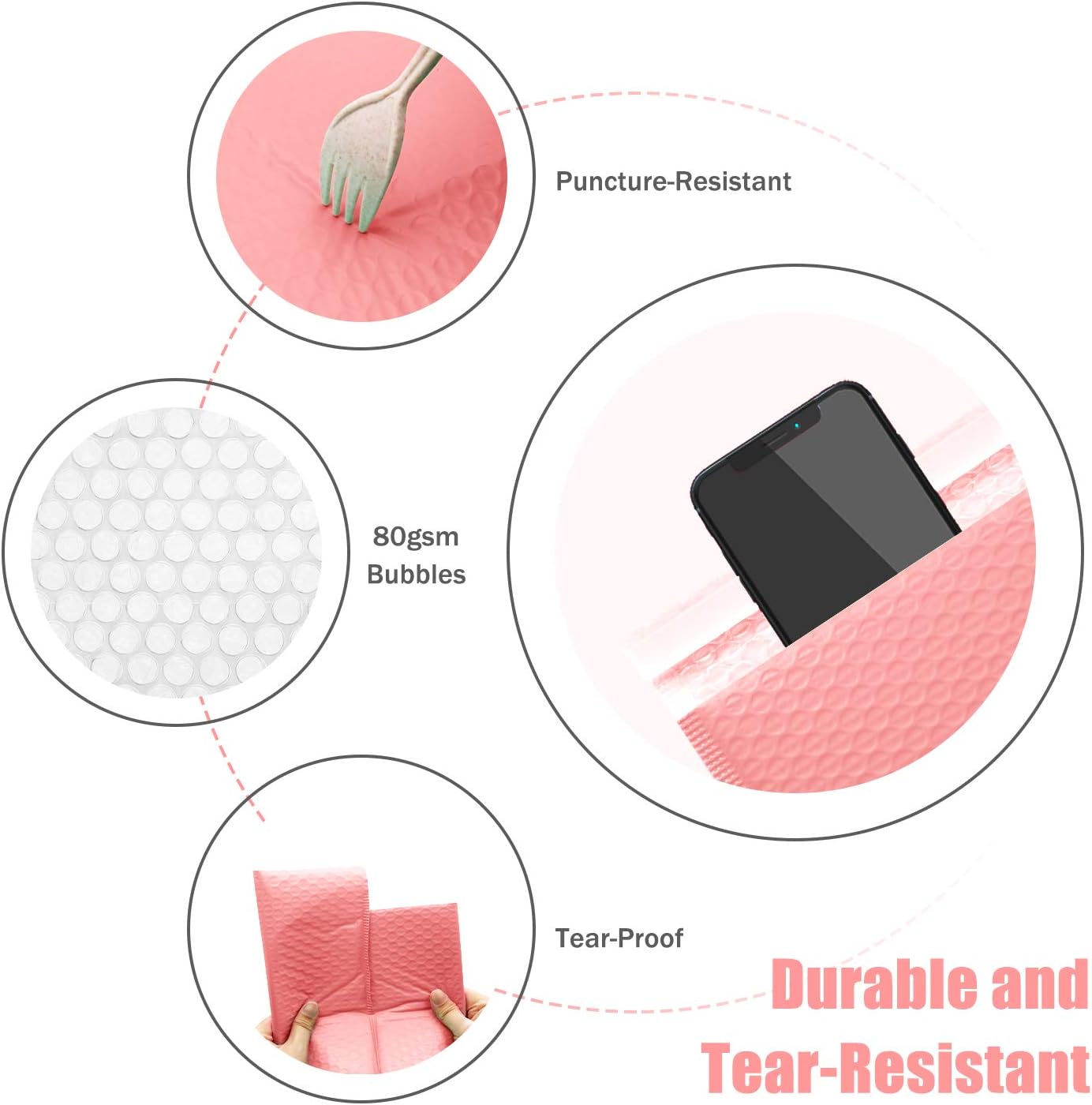 Edvision 8.5 x 12 Inch Poly Bubble Mailers, 62PCS Self Seal Padded Envelopes Bubble Mailers, Waterproof Bubble Mailing Envelopes for Shipping and Packaging - Pink