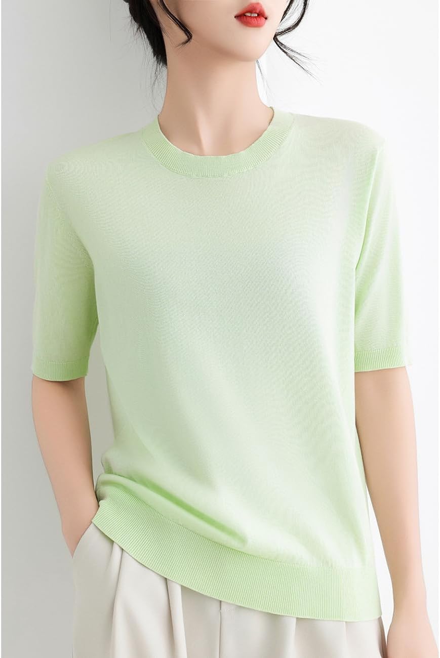 [Aecsoc] テンセル クルーネック Tシャツ レディース 半袖 トップス 春 夏 tシャツシンプル ルーズフィット ストレッチ