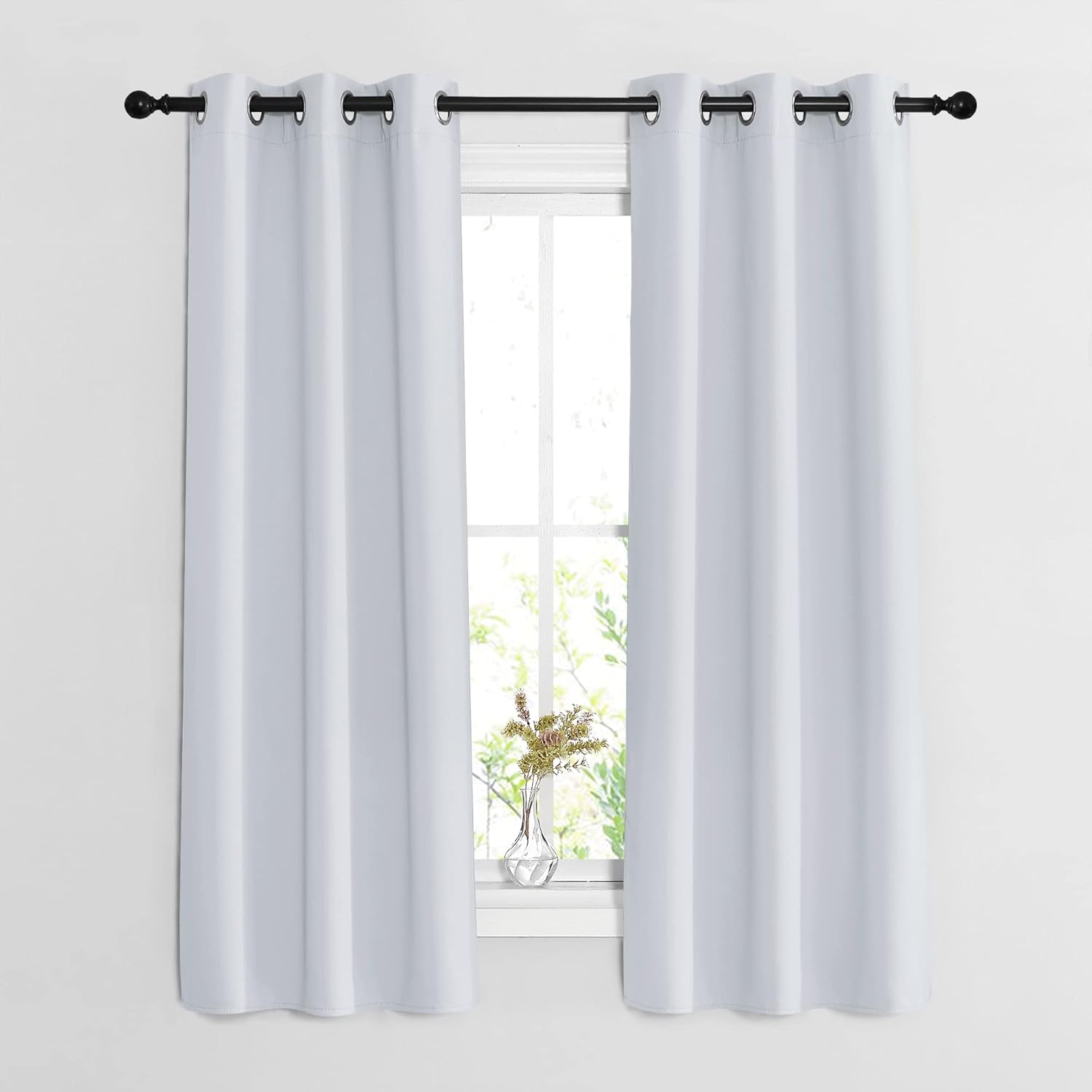 NICETOWN 1 Panel 46" x 63" Tie up Curtain with 2 Panles 37" x 63" Gromemt Blackout Curtains for Living Room Thermal Insulated Window Shade for Bedroom, Greyish White