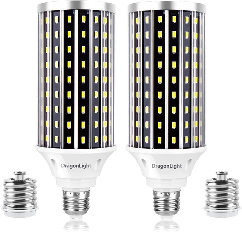 DragonLight 50W Super Bright LED Corn Light Bulbs (400 Watt Equivalent) - E26/E39 Base LED Lamp - 6000K Daylight 5,500 Lumens for Large Area Lighting, Pack of 2