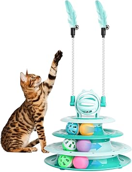 Goosheep Cat Toy Interactive Pet Plaything for Indoor Kitten Interactive Kitty Puzzle Ball with 2 Cat-Tease Green