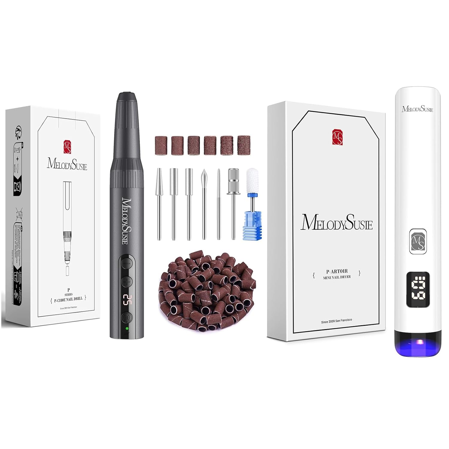 MelodySusie Rechargeable Cordless Electric Nail Drill with Handheld UV Light for Gel Nails