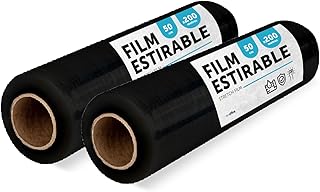 Film Negro para Embalar, Plástico Cubretodo, Film color Negro para Embalaje de Cajas de Mudanzas, Proteger Muebles y Envíos, Medidas 50 cm x 200 m estirables · m-office (Negro, 2 uds)