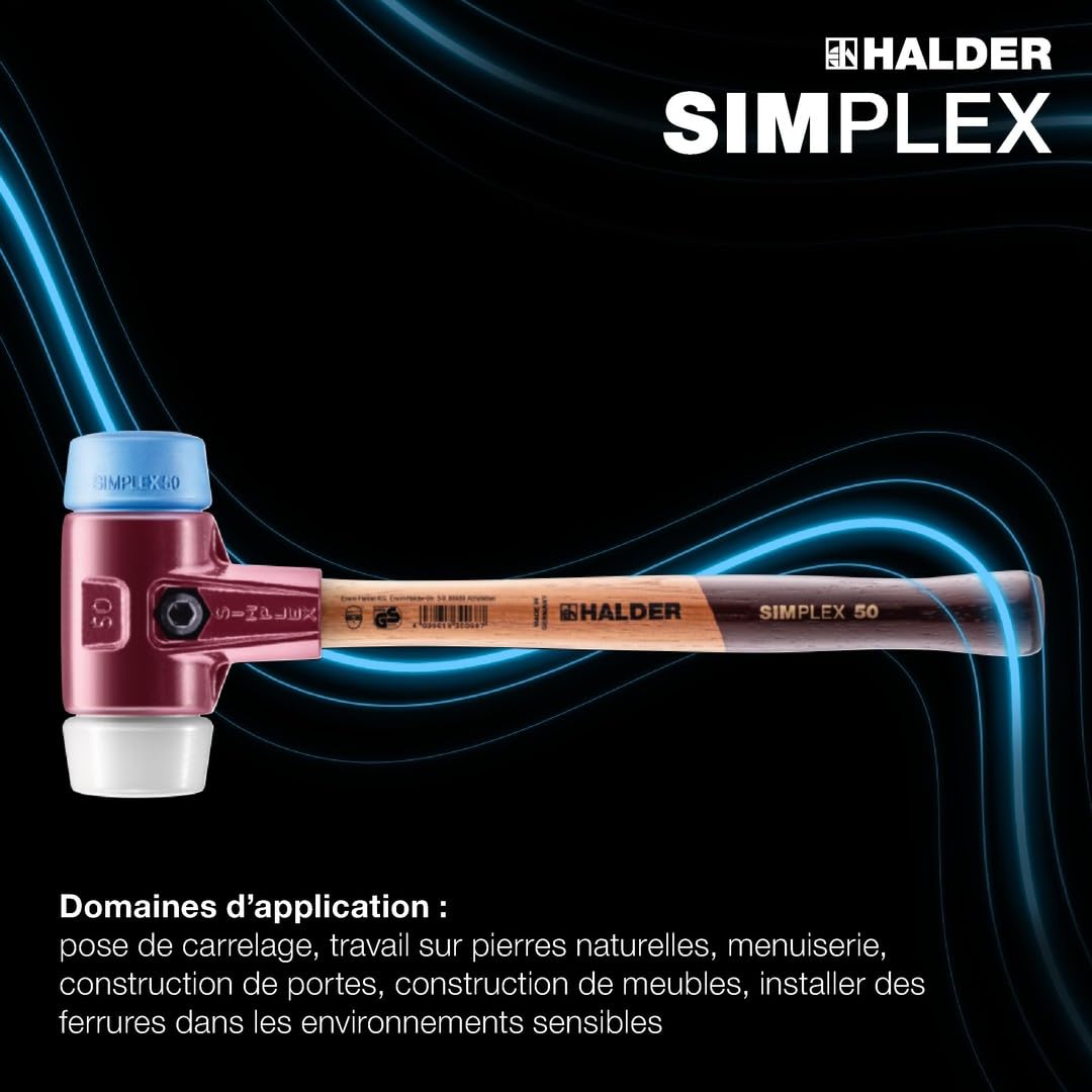 Maillet SIMPLEX, TPE souple/superplastique; avec boîtier en fonte malléable et manche en bois de haute qualité | D=50 mm | 3017.050