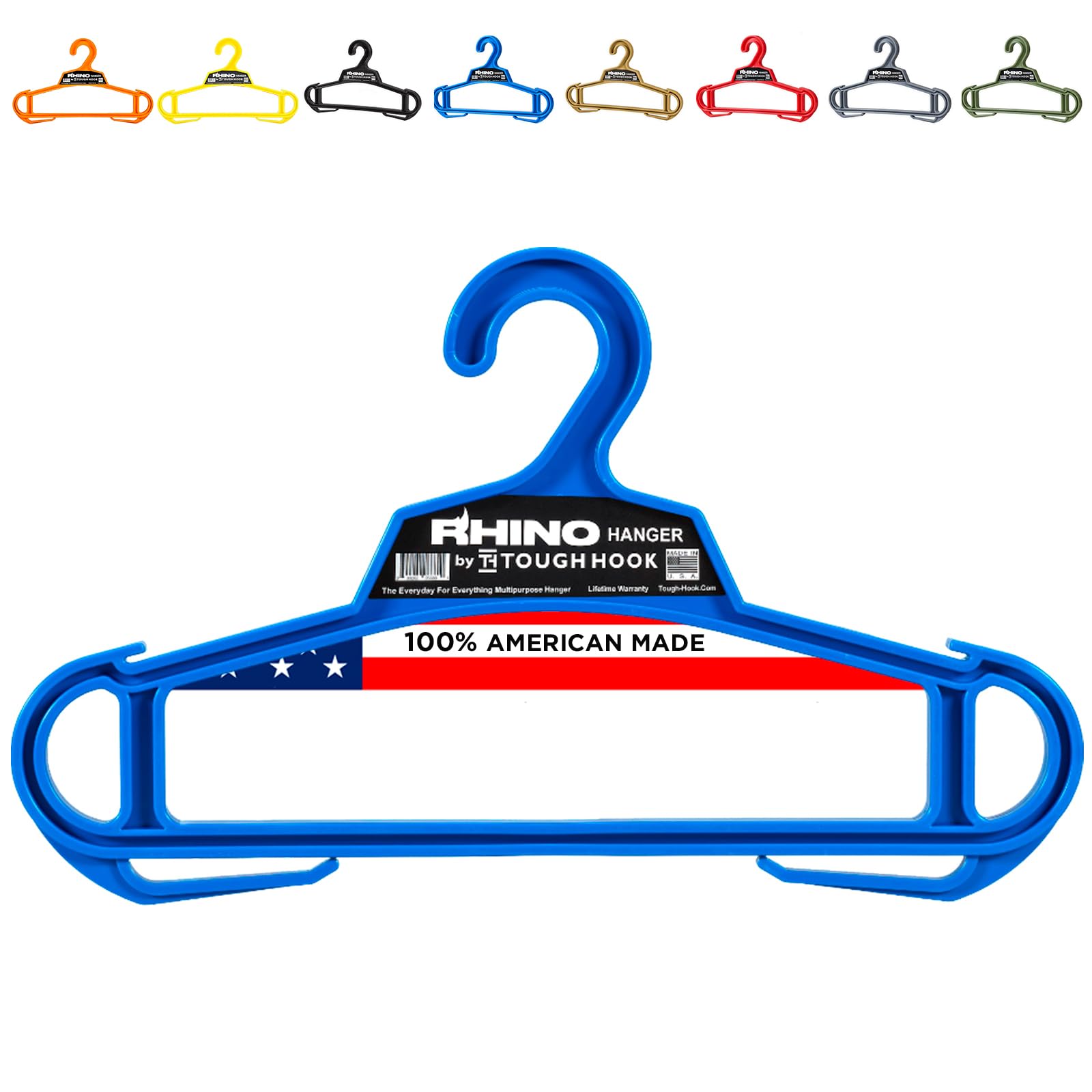 Rhino Tough Hook Heavy Duty Clothes Hangers – Made in USA, Military Grade Coat Hanger for Body Armor – 200-lb Capacity Suit Hangers – The Everyday for Everything, The Indestructible Hanger, 1 Blue