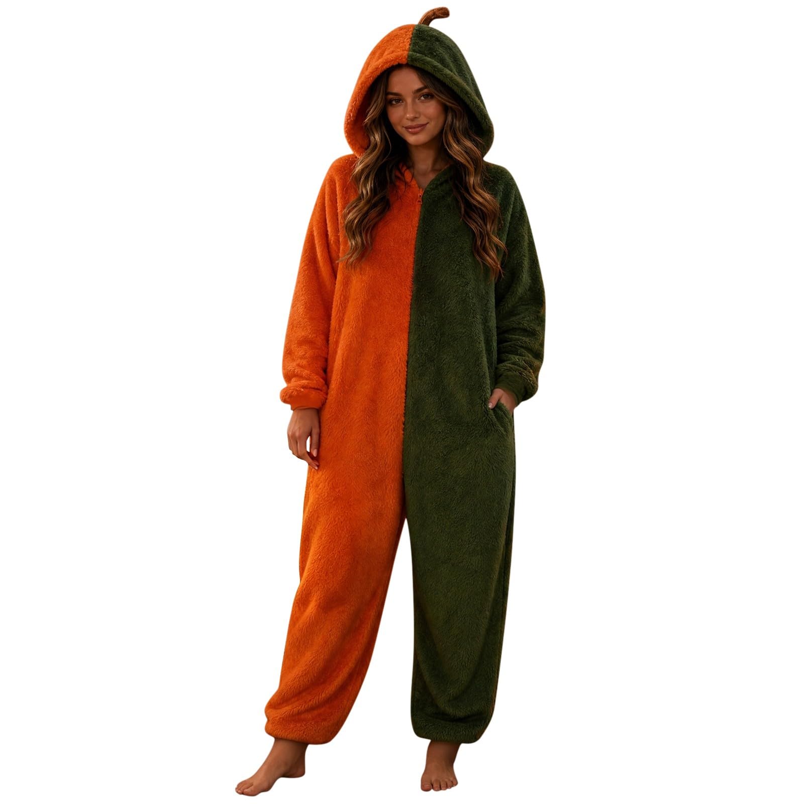 Pigiama invernale da donna, taglie forti, in pile, con cappuccio, stile