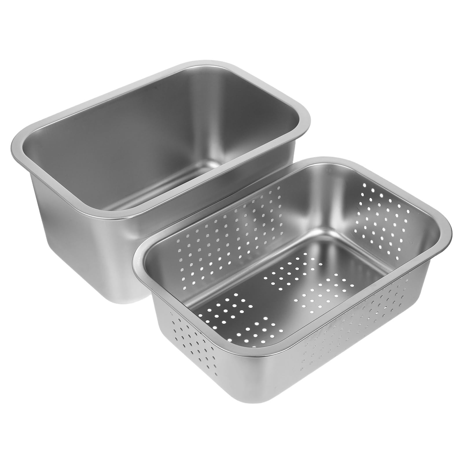 Ciieeo 1 juego de colador de acero inoxidable para lavar alimentos, cesta de colador de doble capa para escurrir pasta, frutas, verduras y lavar.