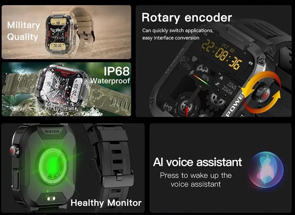 Smartwatch z pulsometrem, zegarek fitness dla mężczyzn, wodoodporny zegarek sportowy z wieloma trybami sportowymi, smartwatch z funkcją połączenia Bluetooth, długi czas pracy baterii, tracker