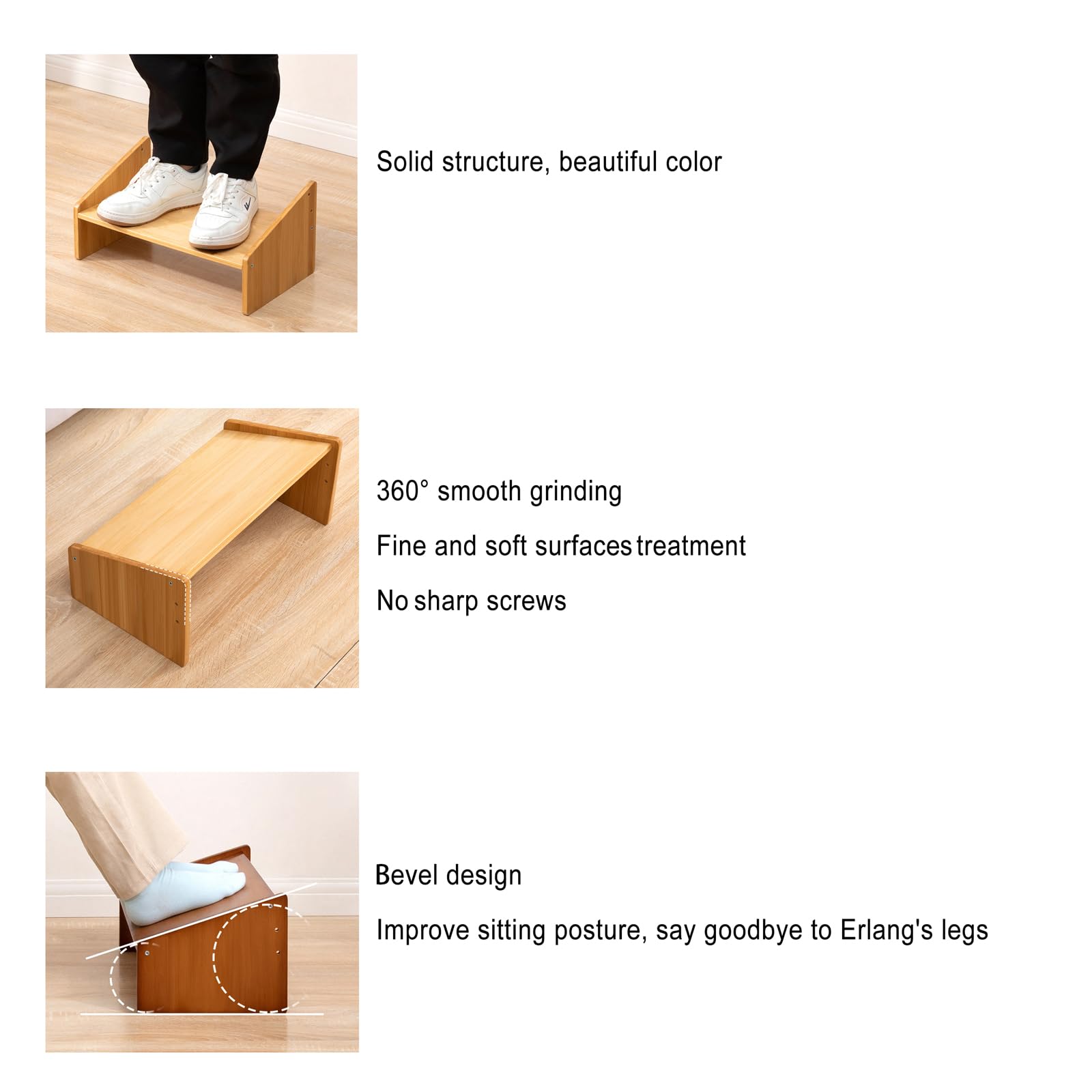 Sgabello Poggiapiedi in bamboo,Regolazione dell'altezza a 3 velocità,Poggiapiedi sotto scrivania ,Poggiapiedi per Ufficio scrivania,Poggiapiedi Ergonomico Da Scrivania,Per La Casa,l'Ufficio