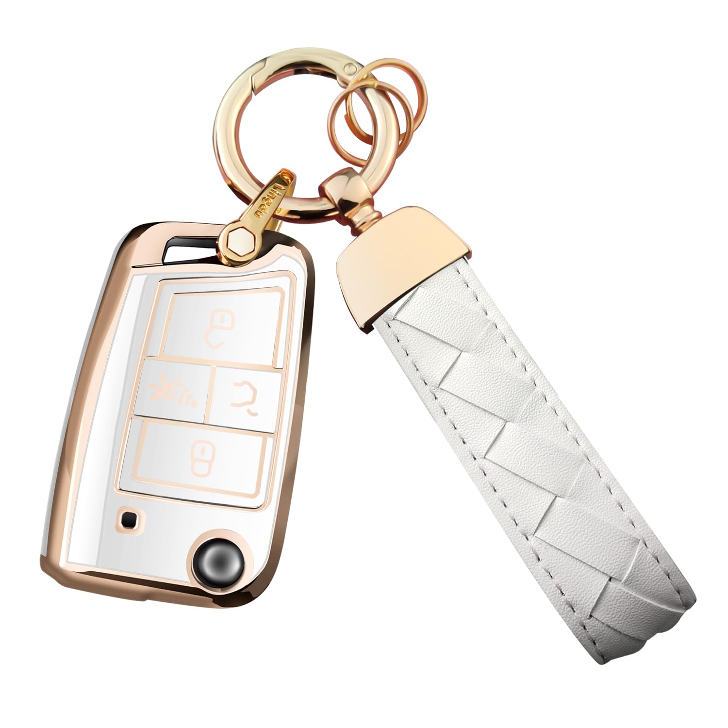 Bqepe for Volkswagen Key Fob Cover Keychain Fit for VW 2016-2017 Golf Polo GTI 2018 2019 Tiguan Smart Key Shell Case (Lvory White)