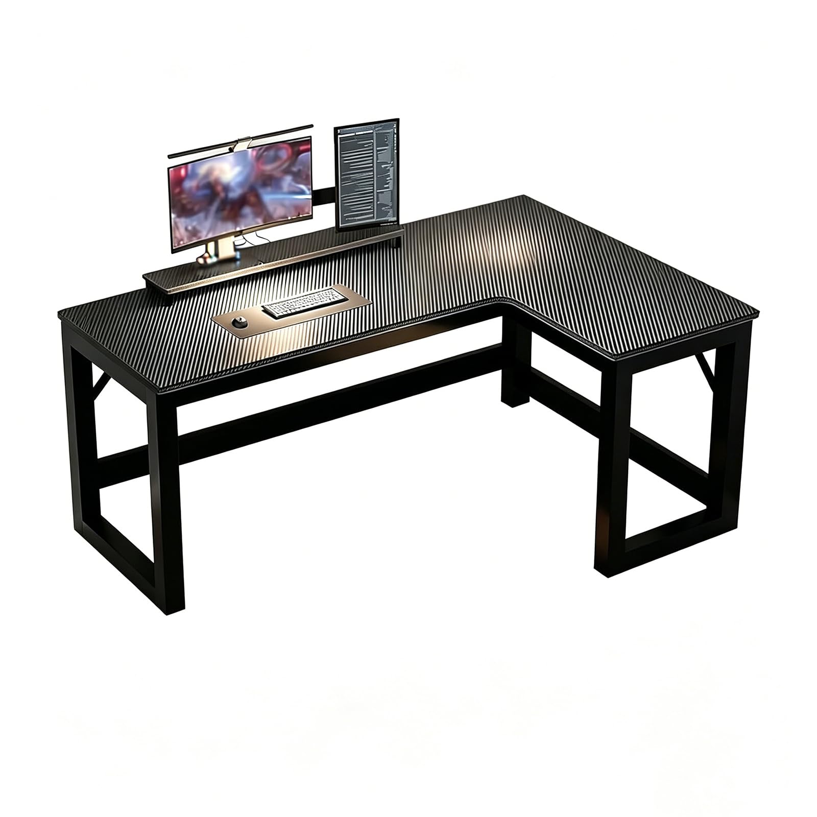 L-shaped carbon fiber desktop corner computer desk with H-shaped frame, sturdy gaming desk, cable management function, suitable for large-sized administrative desks in home offices Right,120*80cm