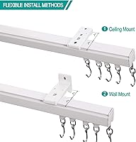 Vista 3 de ChadMade Juego de rieles de cortina de techo de aluminio con ganchos, longitud ajustable de 9 pies a 12 pies, sistema de riel de cortina
