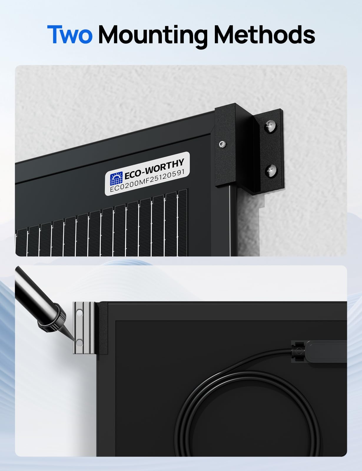 ECO-WORTHY Lekki panel słoneczny 400 W z uchwytem, 2 sztuki, monokrystaliczny moduł solarny 200 W, idealny do ładowania baterii, na balkon, do ogrodu, na kemping, łódź i dach domu