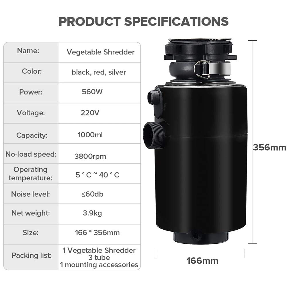 Garbage Disposal,1/2 HP Stainless Steel Shredder for Kitchen Sink