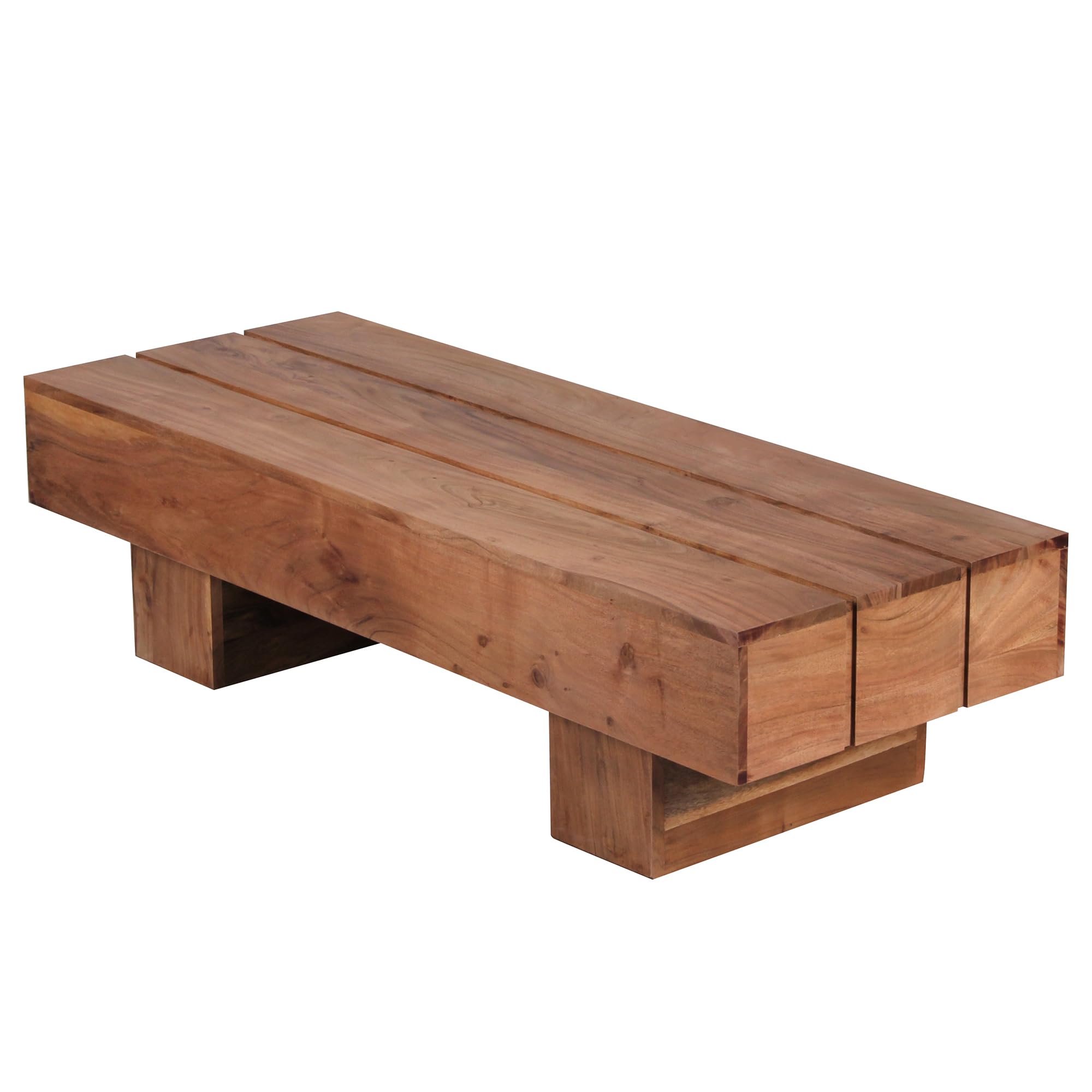 FineBuy Tavolino 120x45x30 cm Acacia Massello Marrone, Design a Blocchi