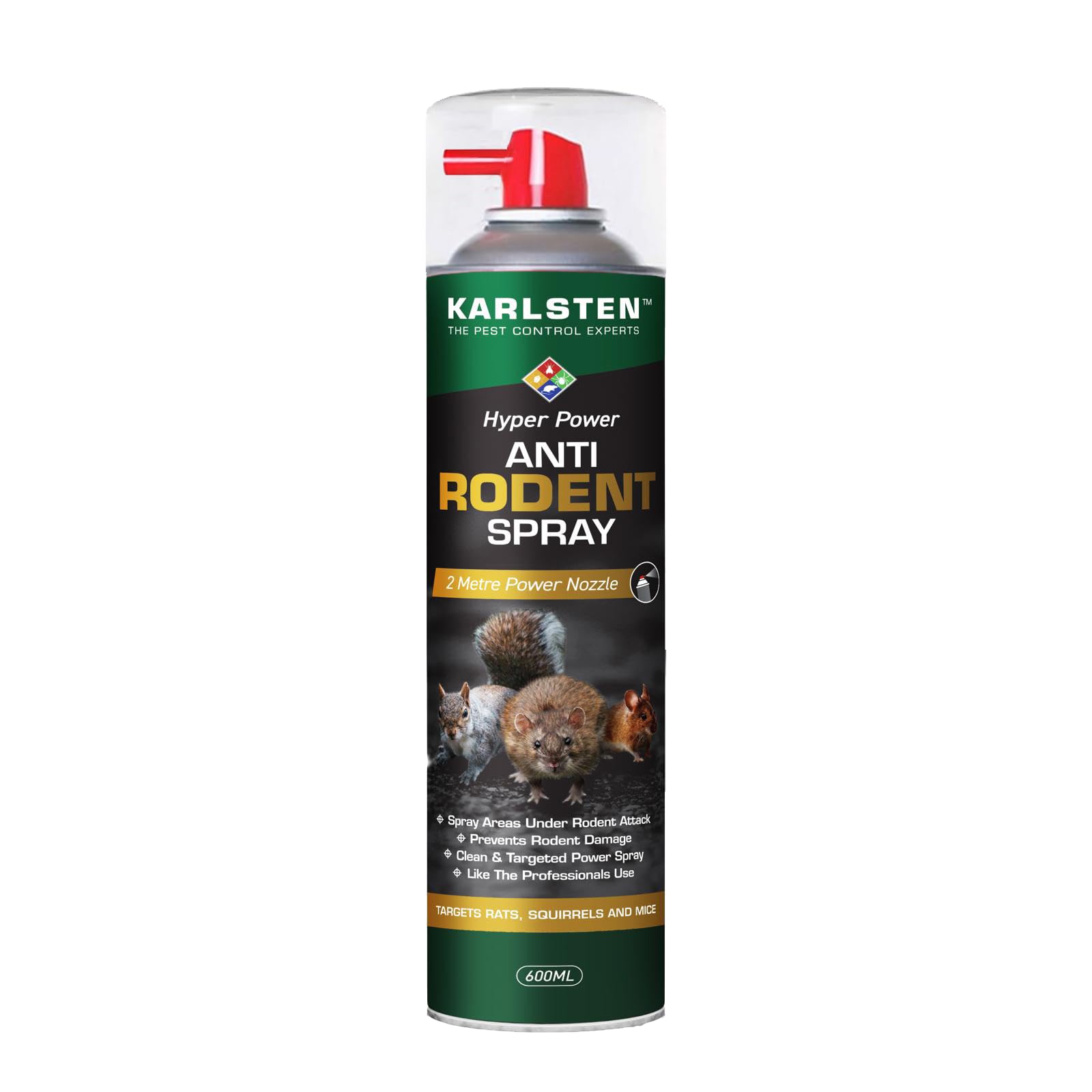 Karlsten Rat & Mouse Repellent Spray 600ml – Powerful Peppermint Oil Rodent Pest Control Deterrent Spray, Rat Repeller & Mouse Repellent with 2-Metre Precision Nozzle for Hard-to-Reach Areas