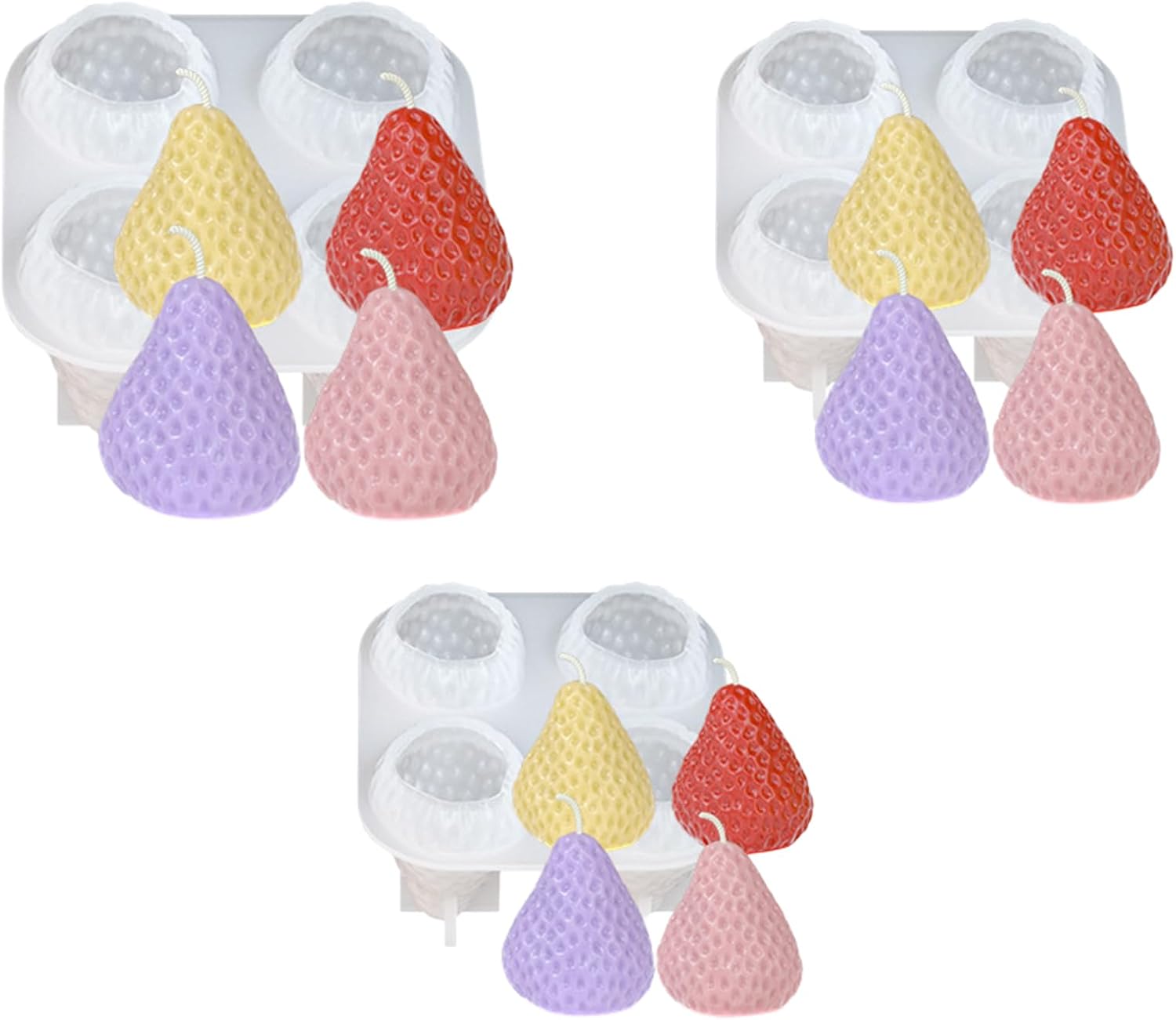 Strawberry Silicone Mold for Candle Making, 3 PCS 4 Cavity Strawberries Resin Casting Moulds for Baking Resin Soap Home Decorations Fruit Plaster Crafts Cake Decor DIY Crafts