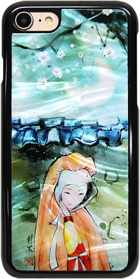 ARTIMO iPhone 7 Plus Natural Mother of Pearl Case with Korean Traditional Pictures and Patterns Woman Under The Moonlight