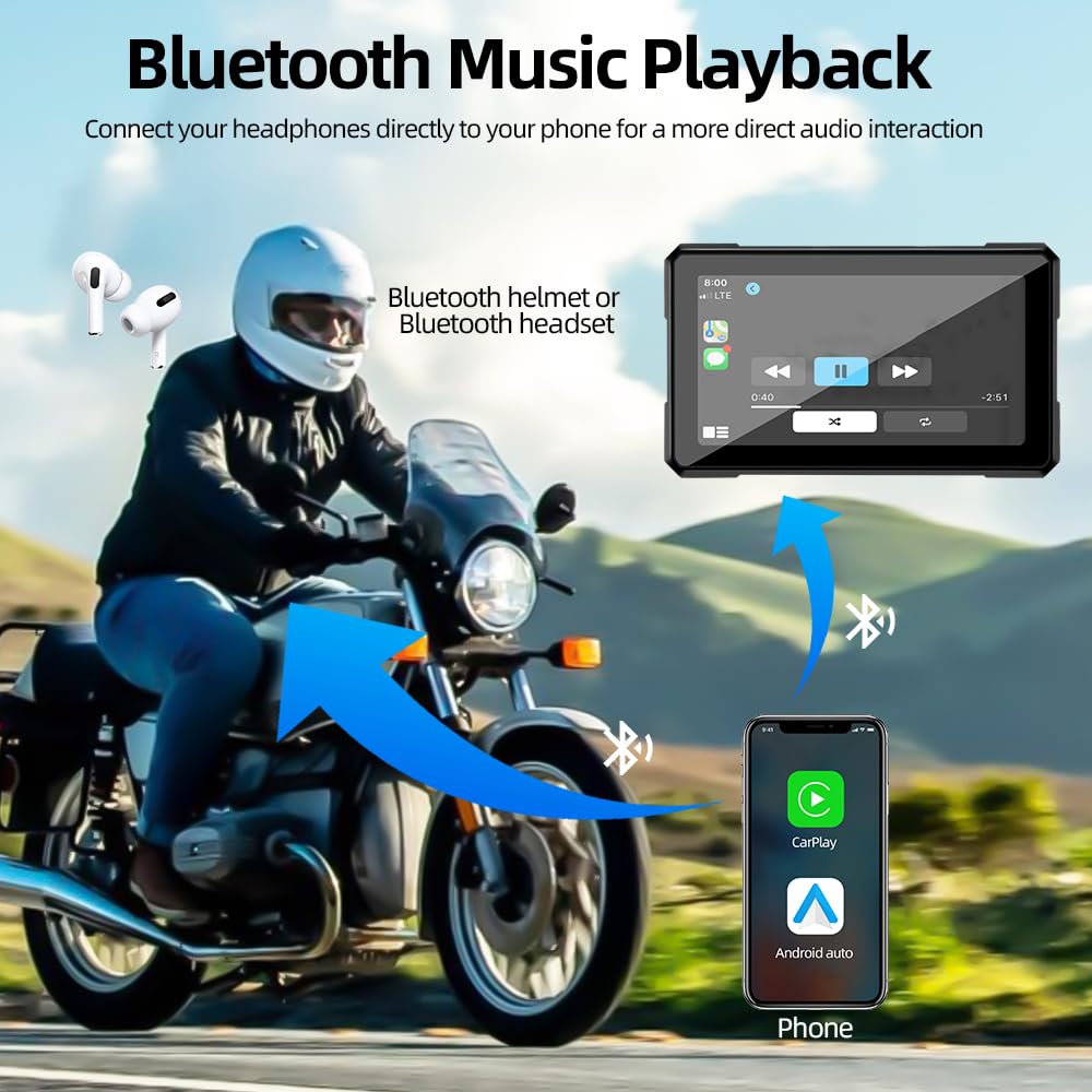 Écran CarPlay Moto pour Honda X-ADV 750 2017-2023, 5 Pouces Écran Tactile HD IP67 Étanche avec Support Amovible, sans Fil CarPlay et Android Auto,A-No Tire Pressure