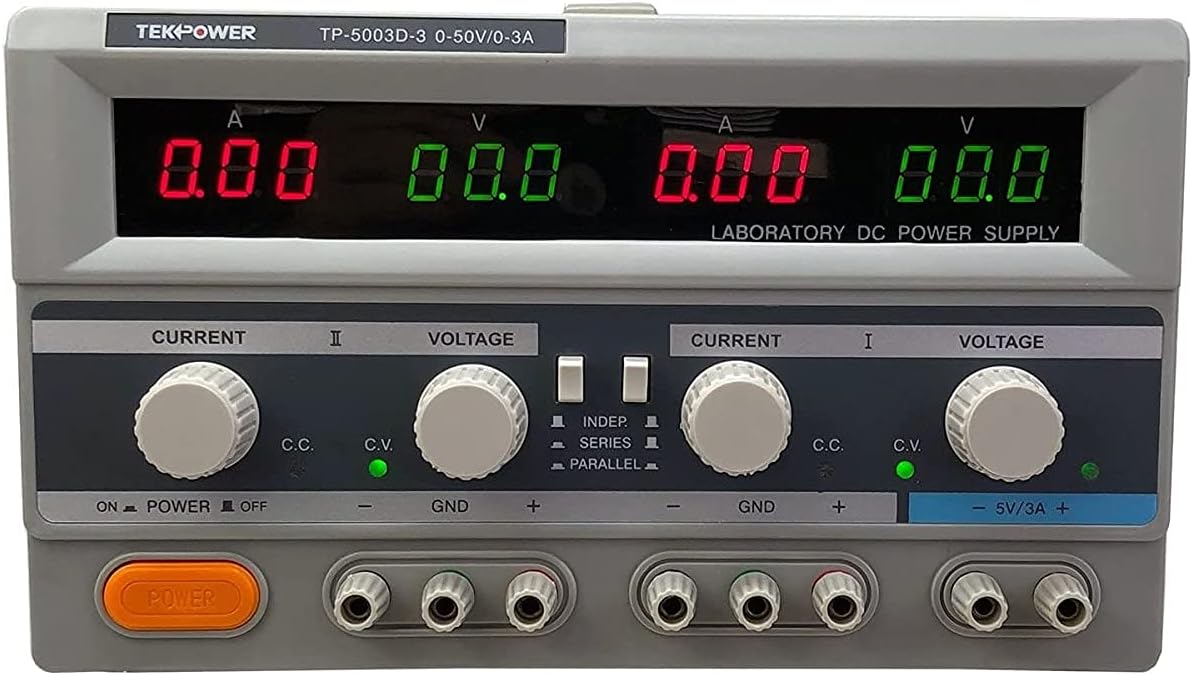 TekpowerTP5003D-3 Digital Variable Triple Outputs Linear-Type DC Power Supply, 0-50 Volts @ 0-3 Amps