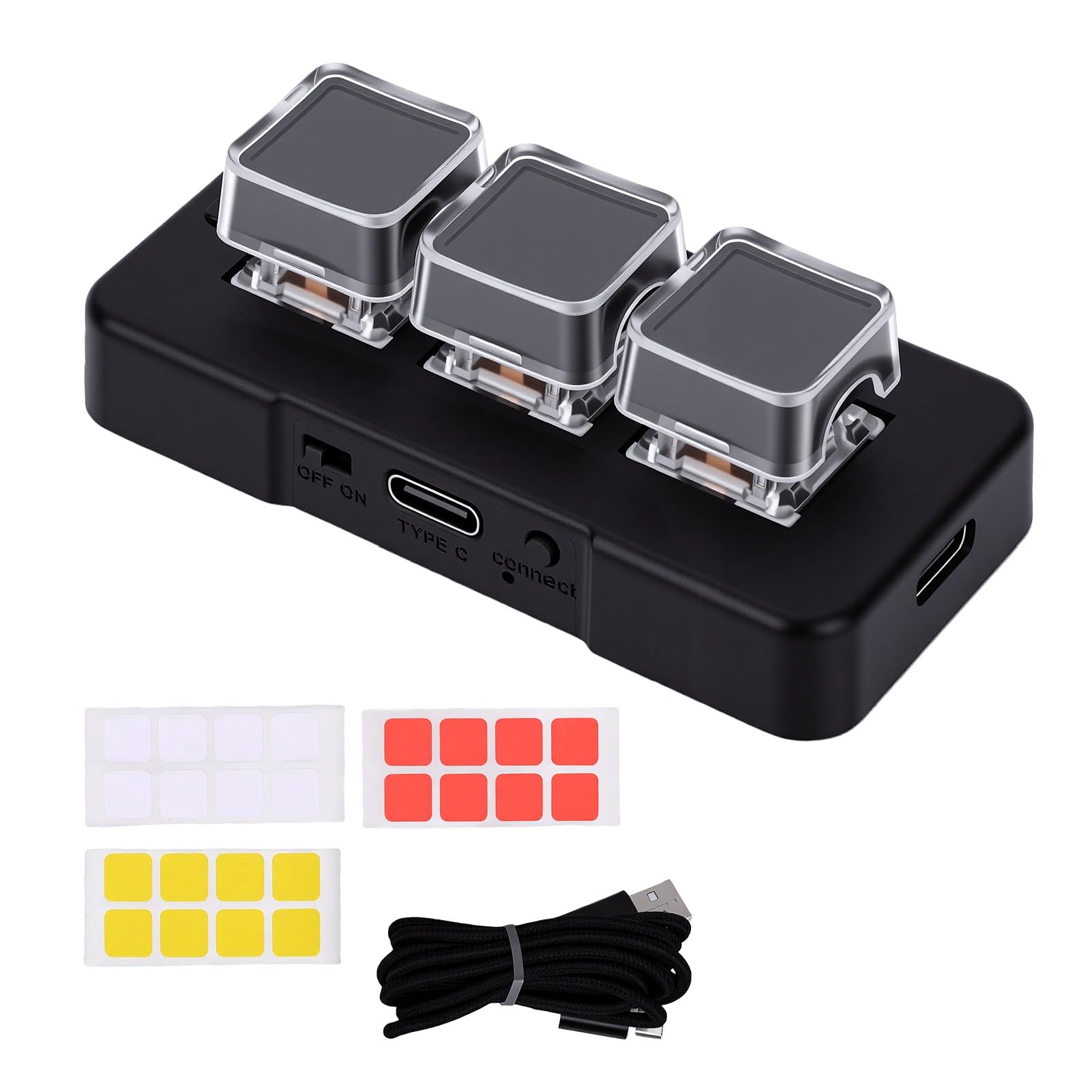 Cryfokt Tastierino Programmabile con 3 Tasti, con Connessione Cablata 2.4G Bluetooth 3 Modalità, Tastiera Meccanica Macro per Computer Portatile Desktop (BLACK)