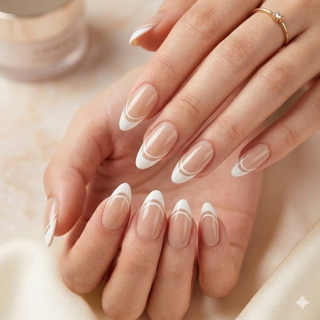 Press On Nails Kit for Women 24 Pcs | Half Moon French Beige Artificial Nails | Almond Shape Glossy Reusable Fake Nails Extensions | False Nails Press On | Includes Nail Glue & Remover, Glue Tabs, Nail Filer, Cuticle Stick & Storage Case-image-10