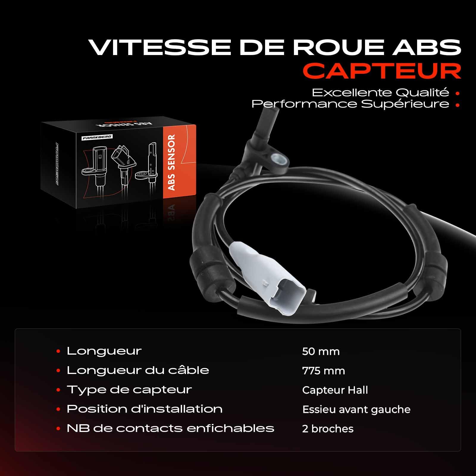 Frankberg Capteur ABS avant gauche 1493882080 | Compatible avec: C8 EA EB, Phèdre 179, 807 EB, Ulysse 179