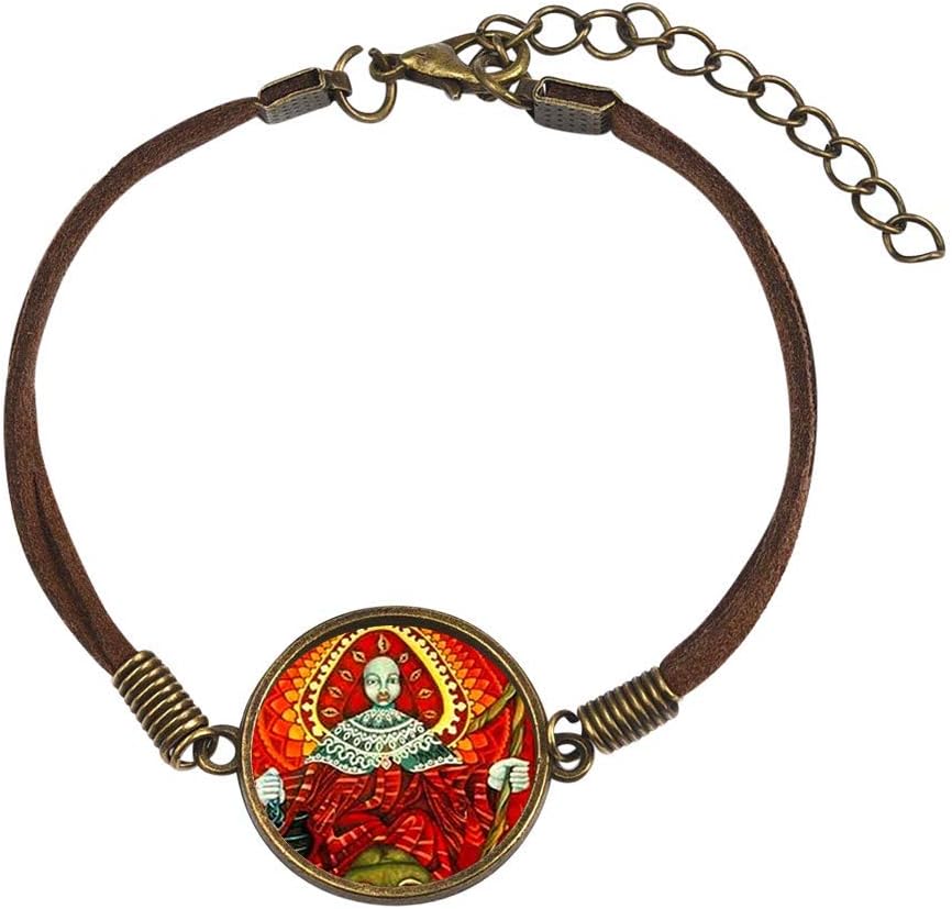 Gifts by Lulee, LLC Eleggua Elegua Echu Santeria Collection Multi Strand Leather Bracelet Cabochon Tray Centerpiece Adjustable for Most Wrists