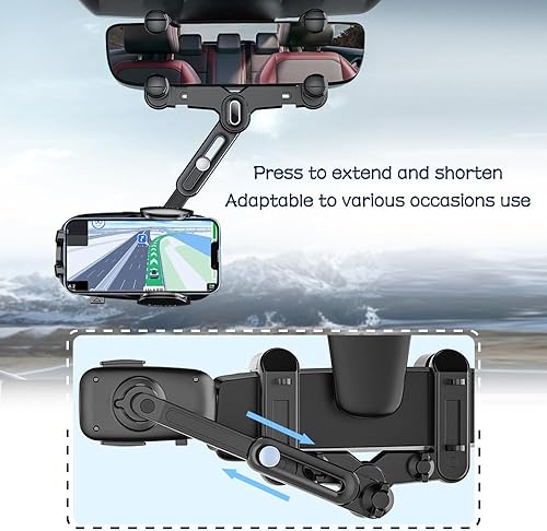 Miniatura 4 de OFBAND Soporte para teléfono con espejo retrovisor, soporte para teléfono con espejo retrovisor retráctil y giratorio de 360, soporte universal