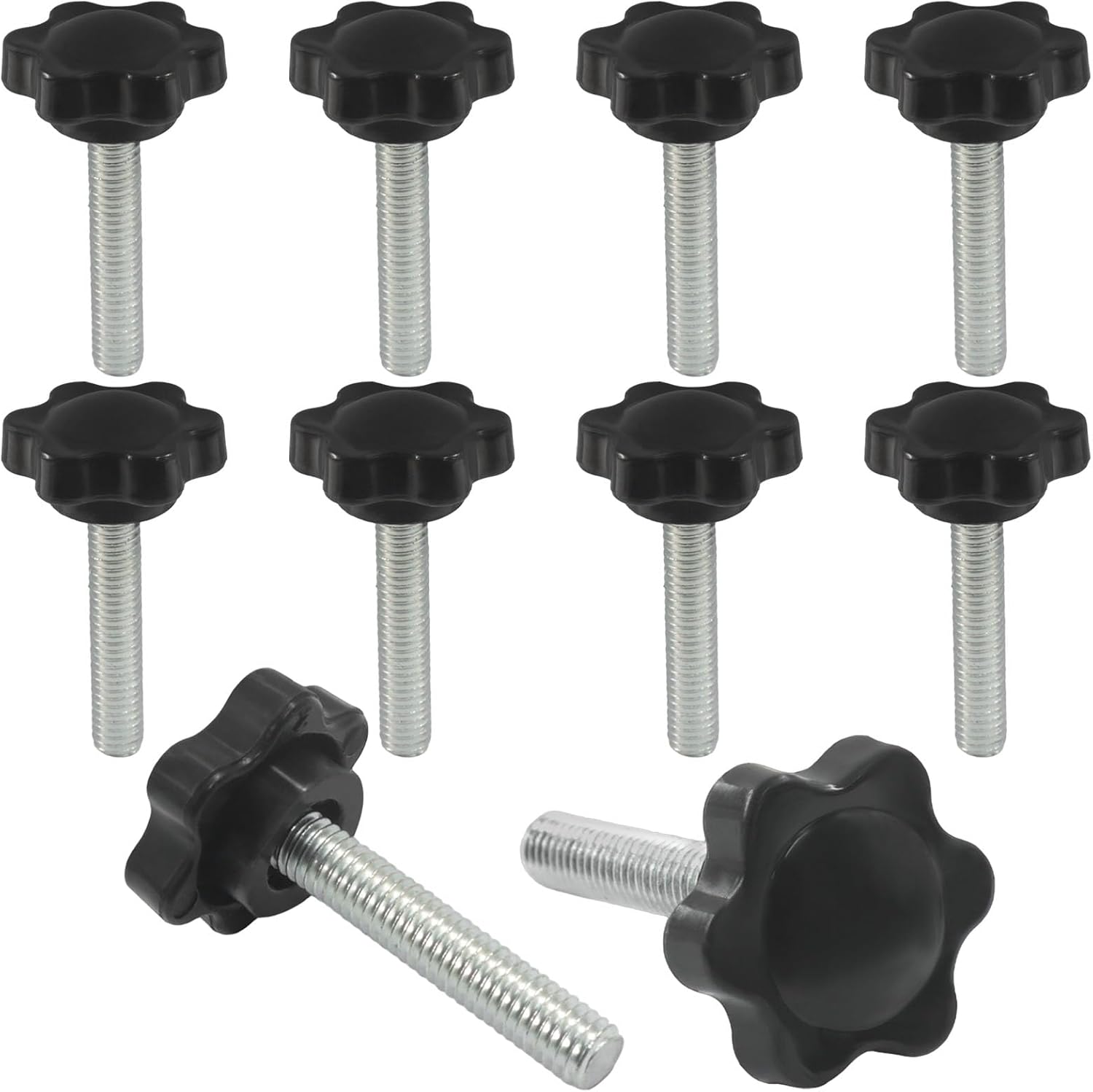 10 Pack M5 x 30mm Medium Thread Star Knobs, Plastic Hex Clamping Handle Hand Tightening Knob Screws, Stainless Steel Stud, for Umbrella Base Screw Replacement